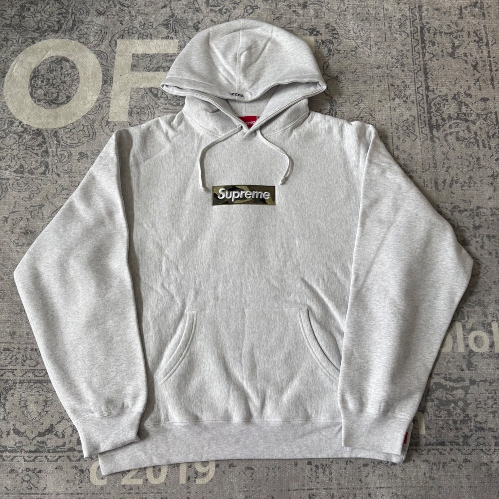 Supreme Box Logo Hooded Sweatshirt Mens Large Ash Grey Camo FW23 BOGO Hoodie